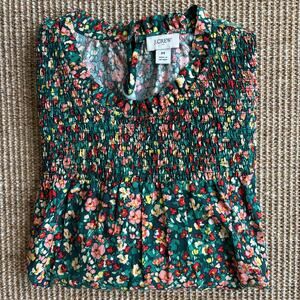 🌸 J.Crew Smocked Floral Peasant Blouse — Size Medium